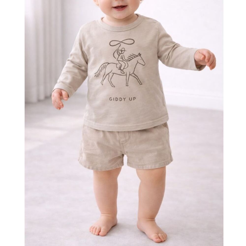 Rylee + Cru Baby Pebble Giddy Up The Raw Edge Long Sleeve Tee Size 6-12 M